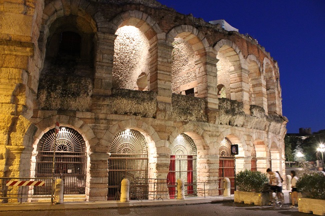 family trip to europe - verona roman arena at night