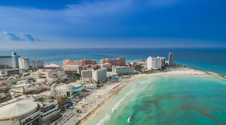 cheapest places to travel - image of hotel zone and beaches in Cancun