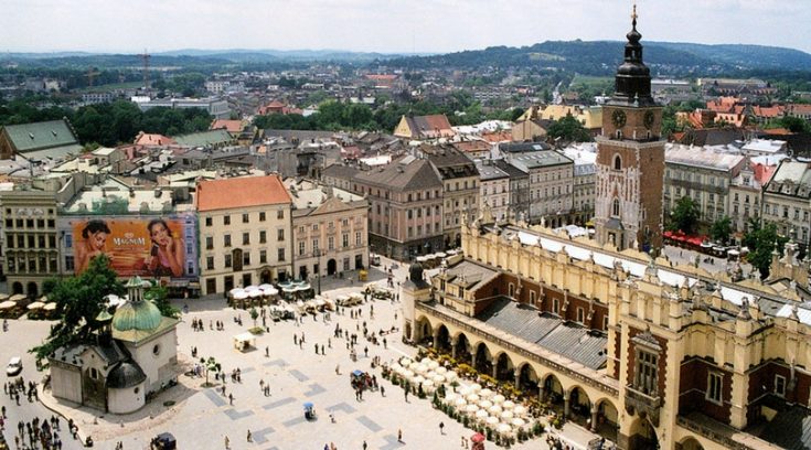 aerial view of square in Krakow