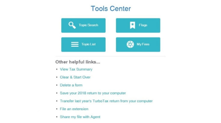 TurboTax Tools Center screenshot