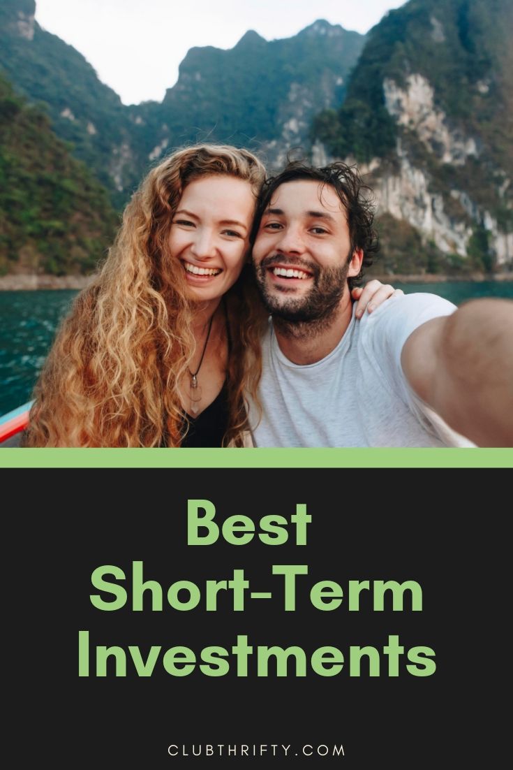 Best short-term investments pin - picture of couple in mountainous lagoon