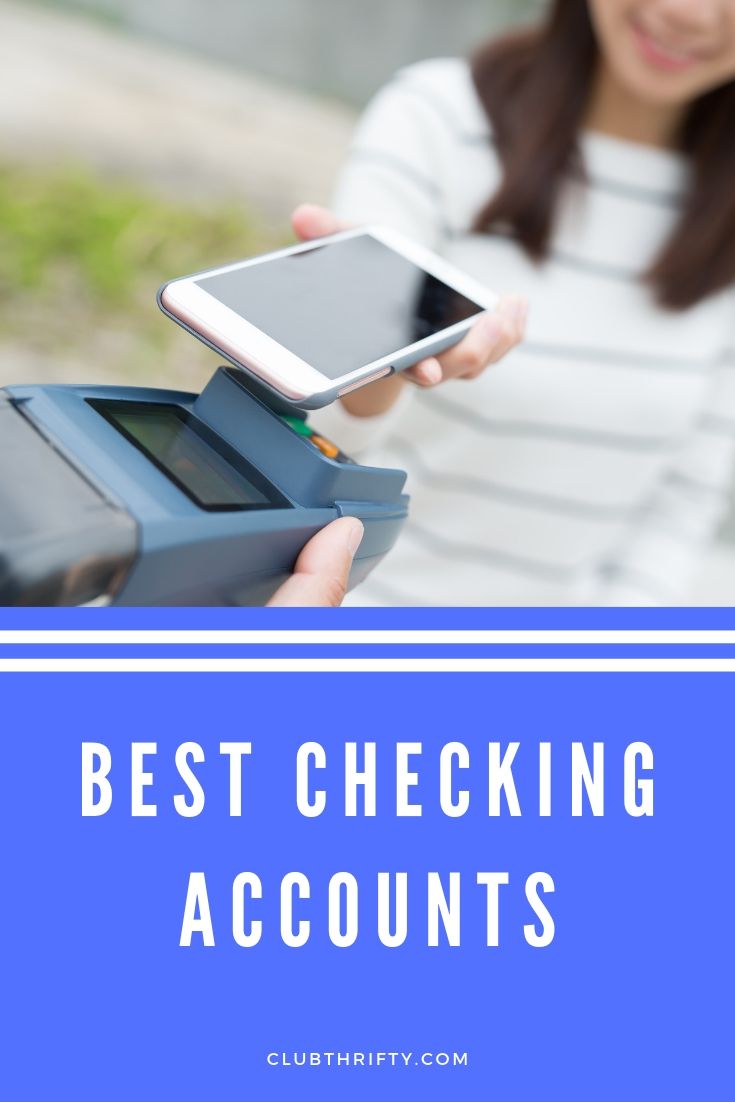 Best Checking Accounts Pin - picture of woman paying with smartphone