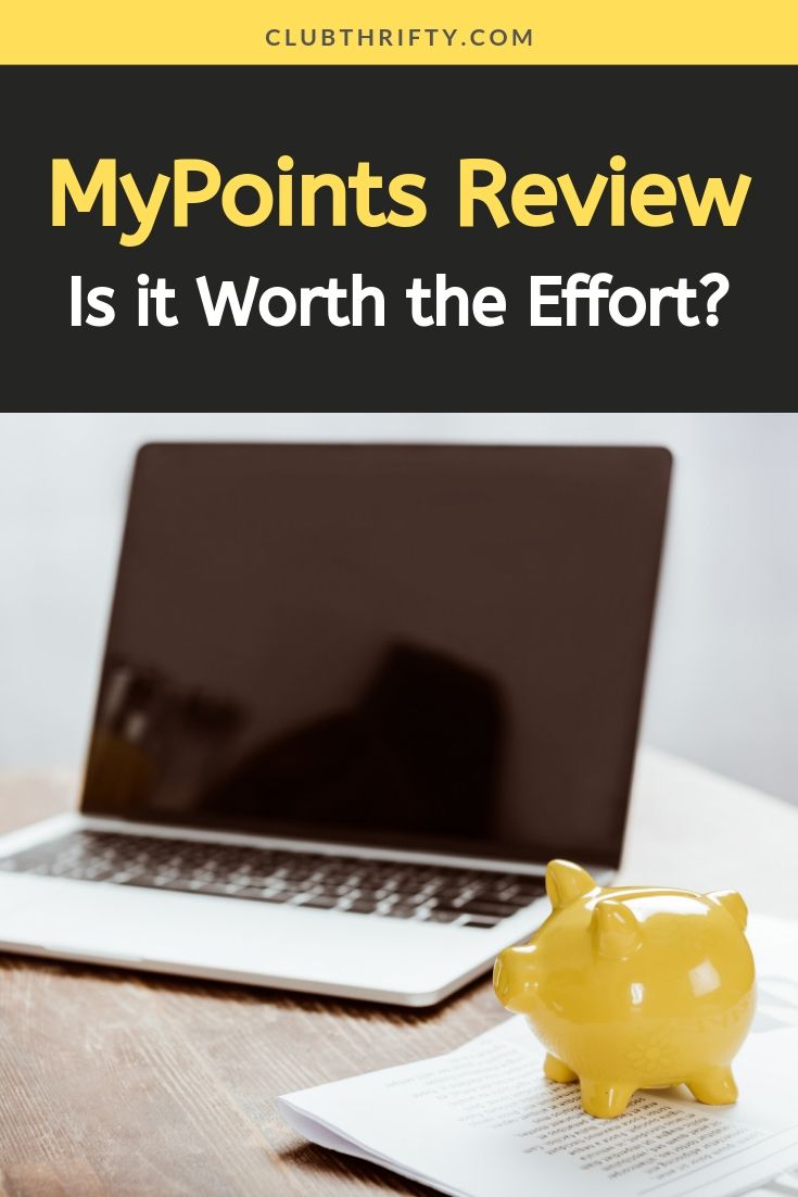 MyPoints Review Pin - picture of yellow piggy bank next to laptop