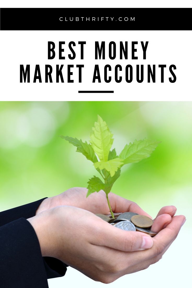 Best Money Market Accounts pin - picture of hands holding coins with sapling growing out of them