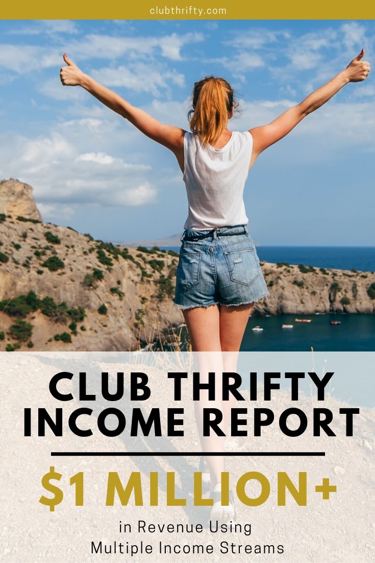 Income Report Multiple Income Streams Pin - picture of young woman with raised arms overlooking the sea