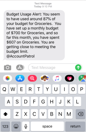 MoneyPatrol Review - screenshot of text alert