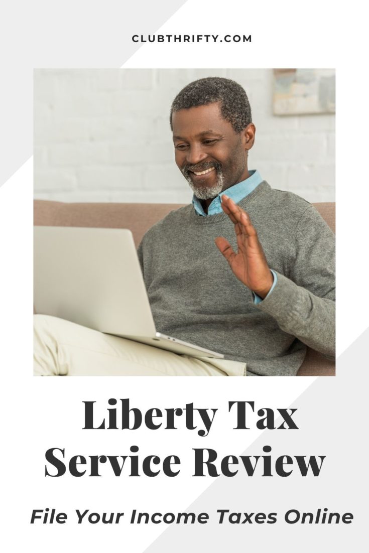 Liberty Tax Service Review Pin - picture of African American man smiling at laptop