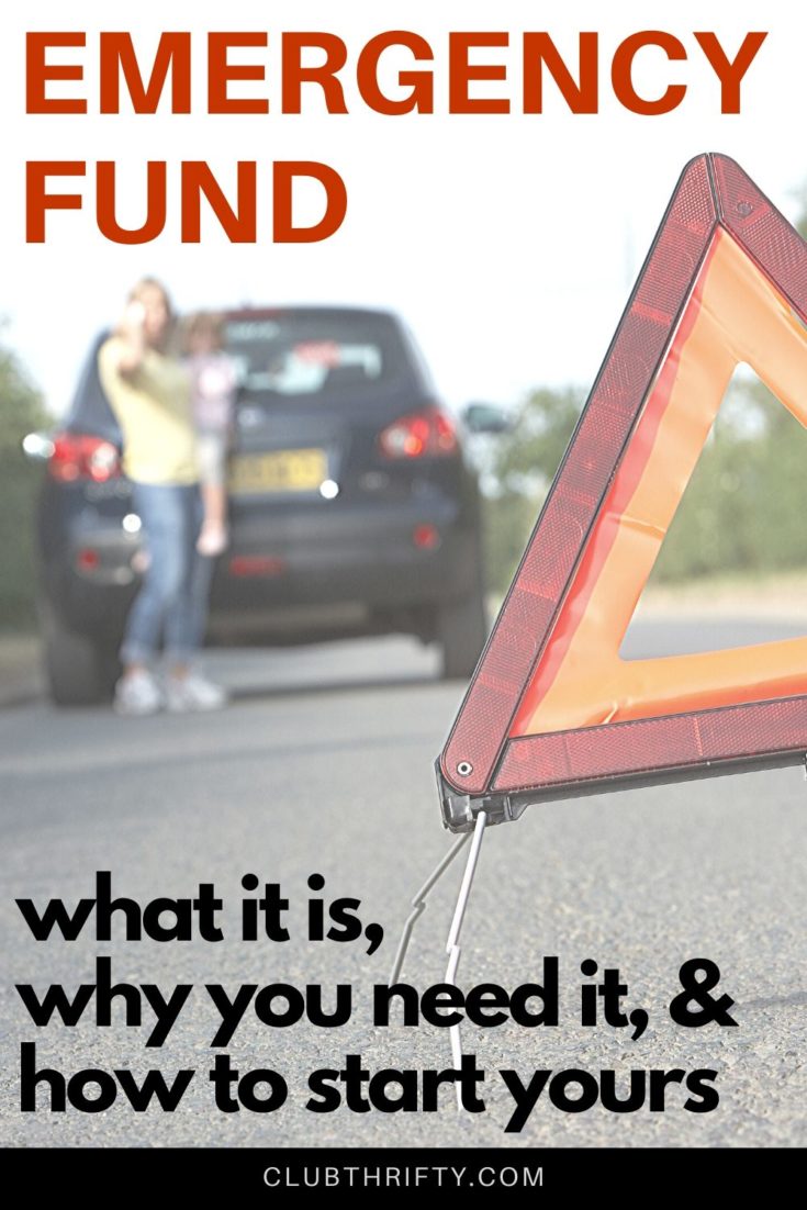 What is an Emergency Fund Pin - picture of hazard sign in road with broken down car and family in background