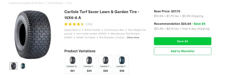 Capital One Shopping Review - screenshot of tire offer
