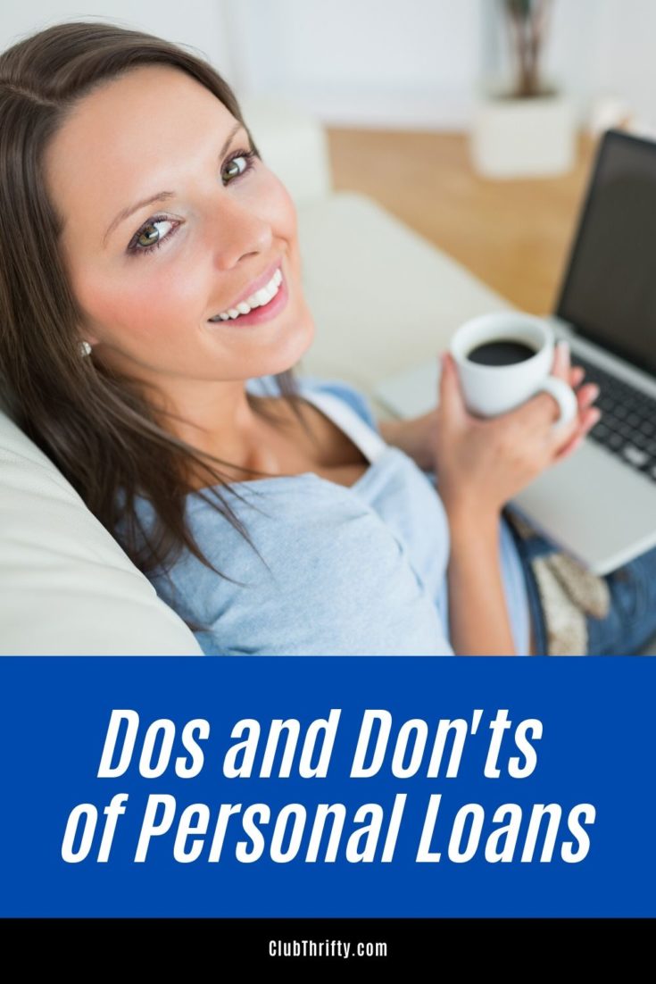 Dos and Don'ts of Personal Loan Pin - picture of woman at laptop holding coffee