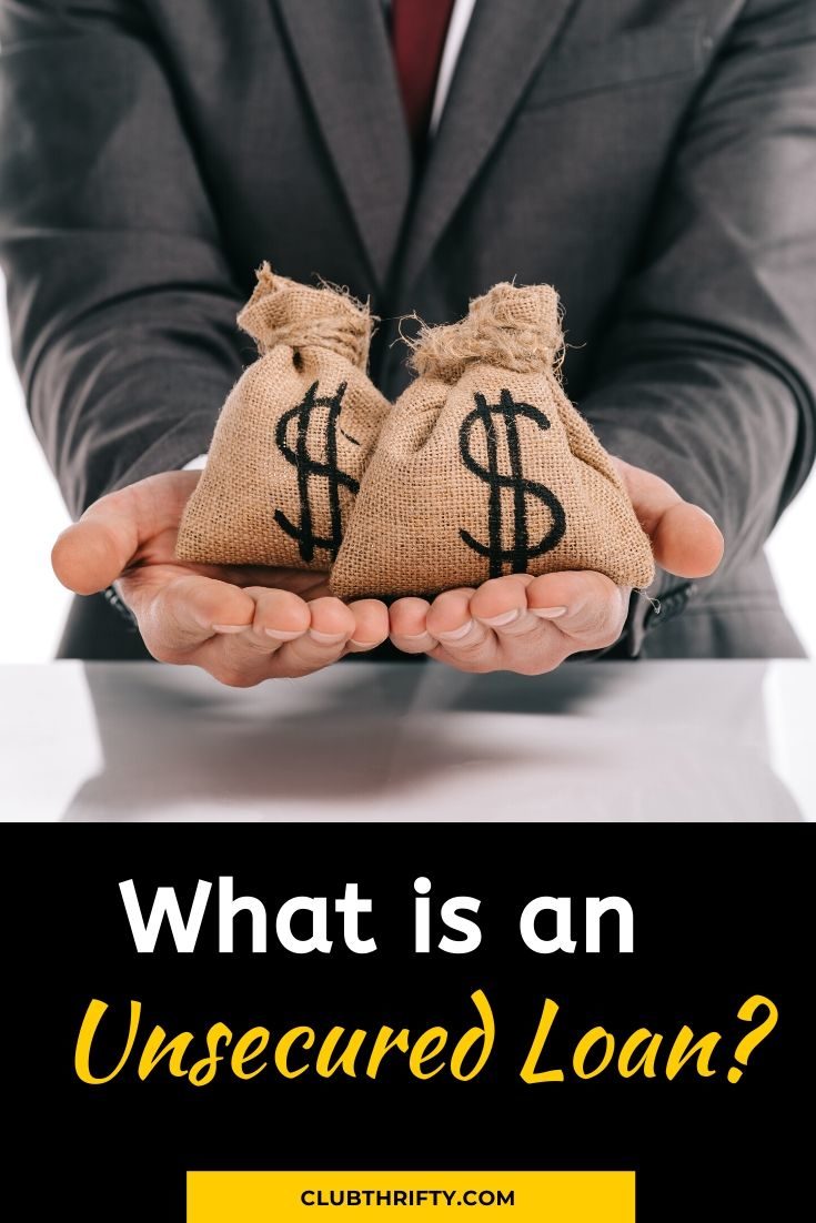 What is an unsecured loan pin - picture of money bags in outstretched hands