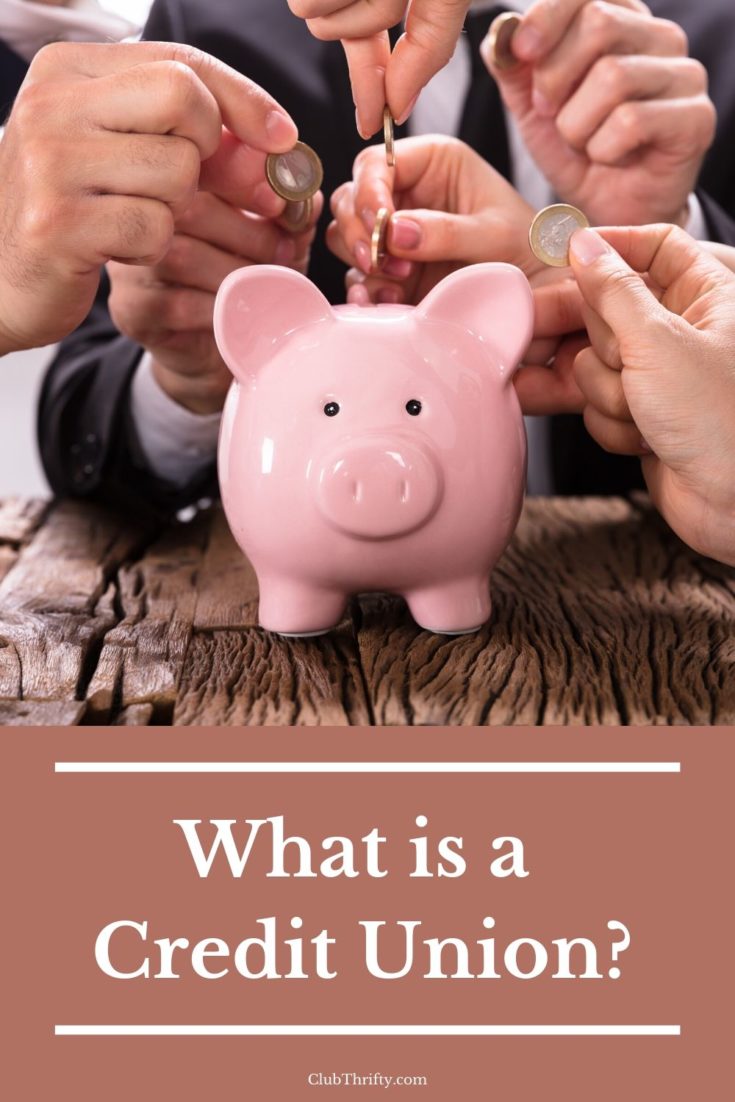 What is a Credit Union pin - picture of many hands putting coins in a piggy bank