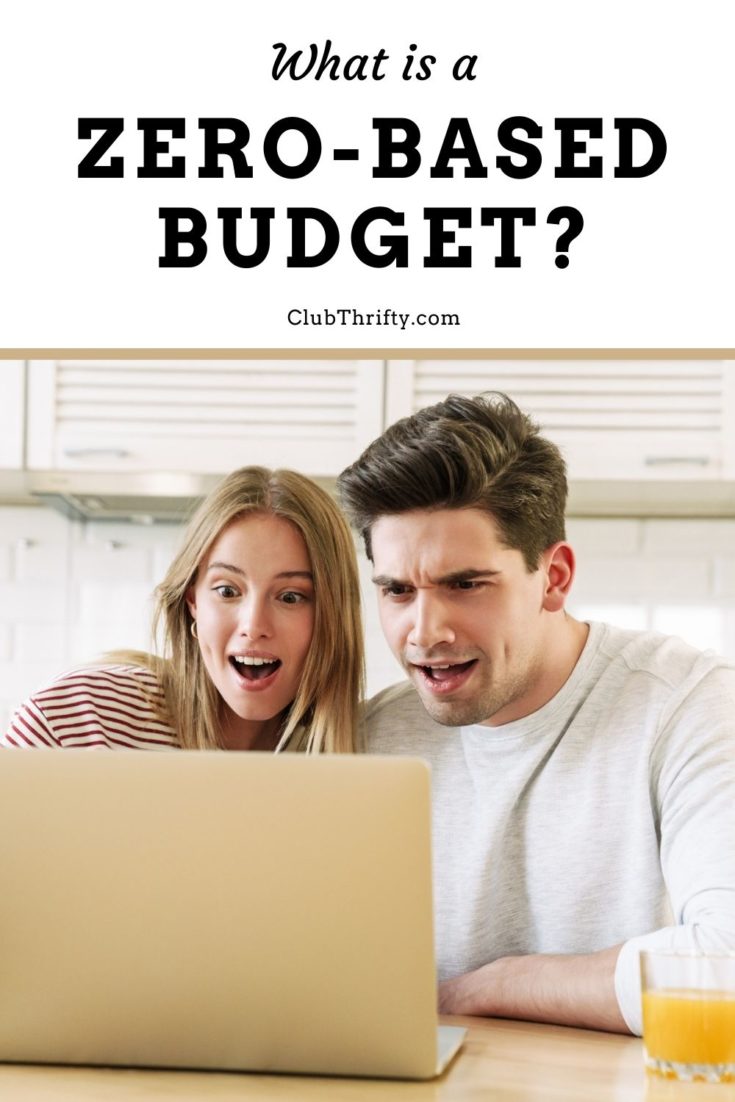 What is a Zero_Based Budget Pin - picture of couple looking at laptop with surprised expressions