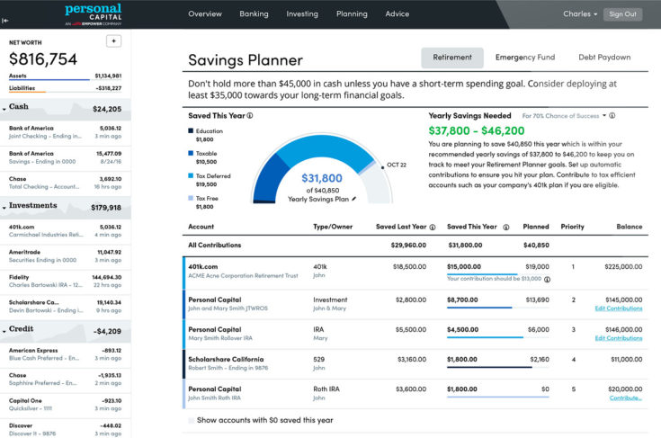 Screenshot of Personal Capital Savings Planner tool
