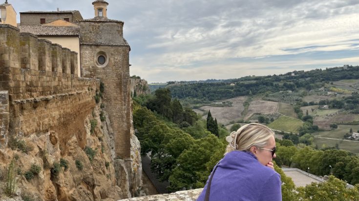 Holly looking out over the ramparts in Orvieto