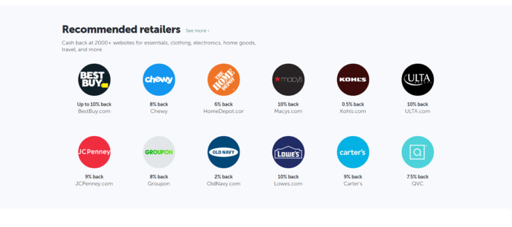 Screenshot of recommended retailers from Ibotta