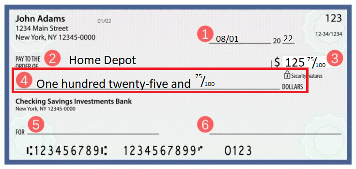 Writing a check example - filling in the amount