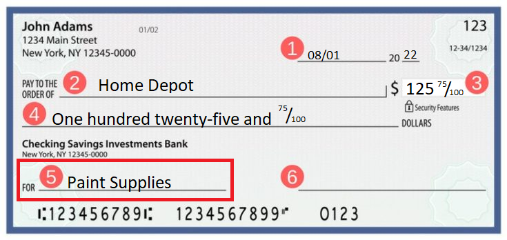 How to write a check example steps - adding a memo