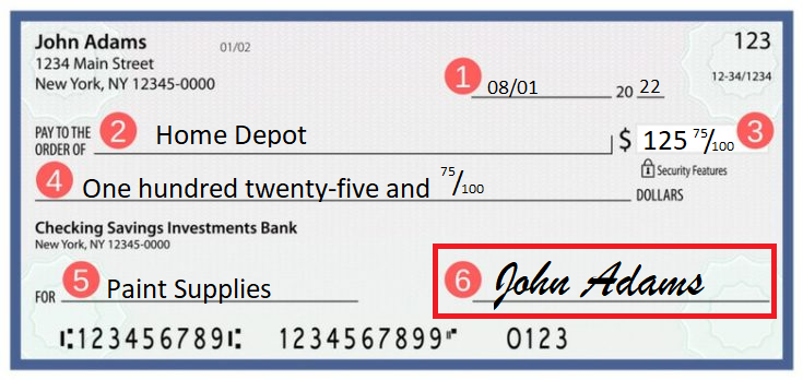 Example of signature on a personal check